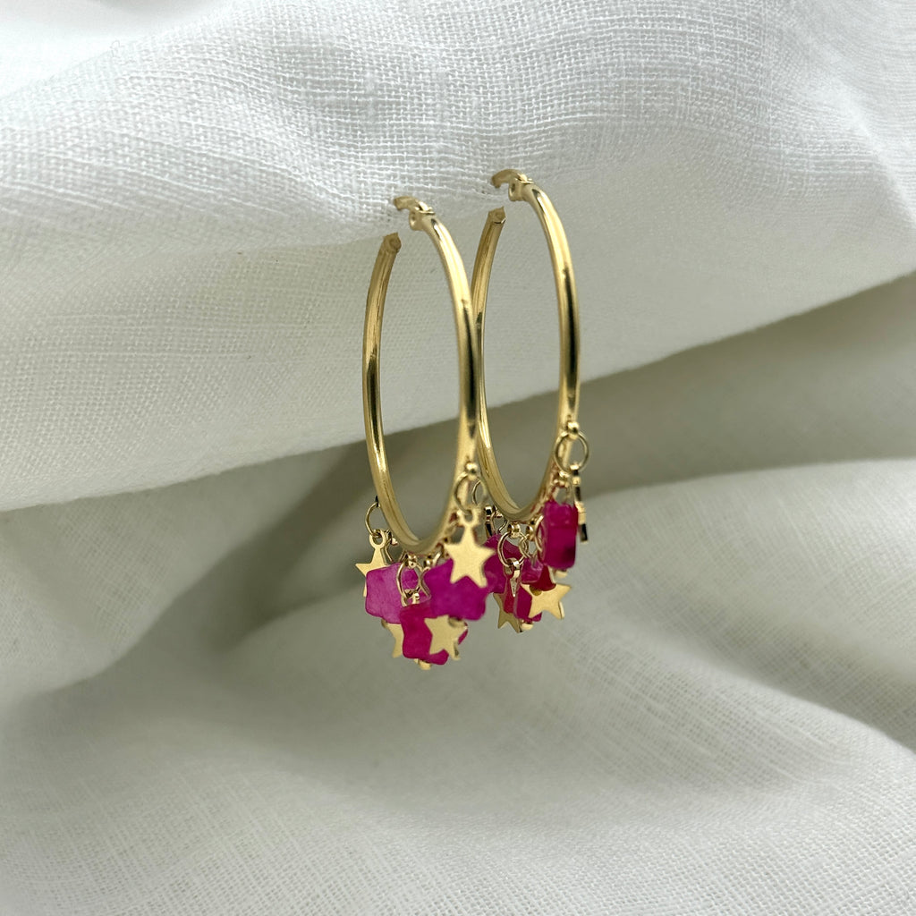 Oorbellen floating pink stars