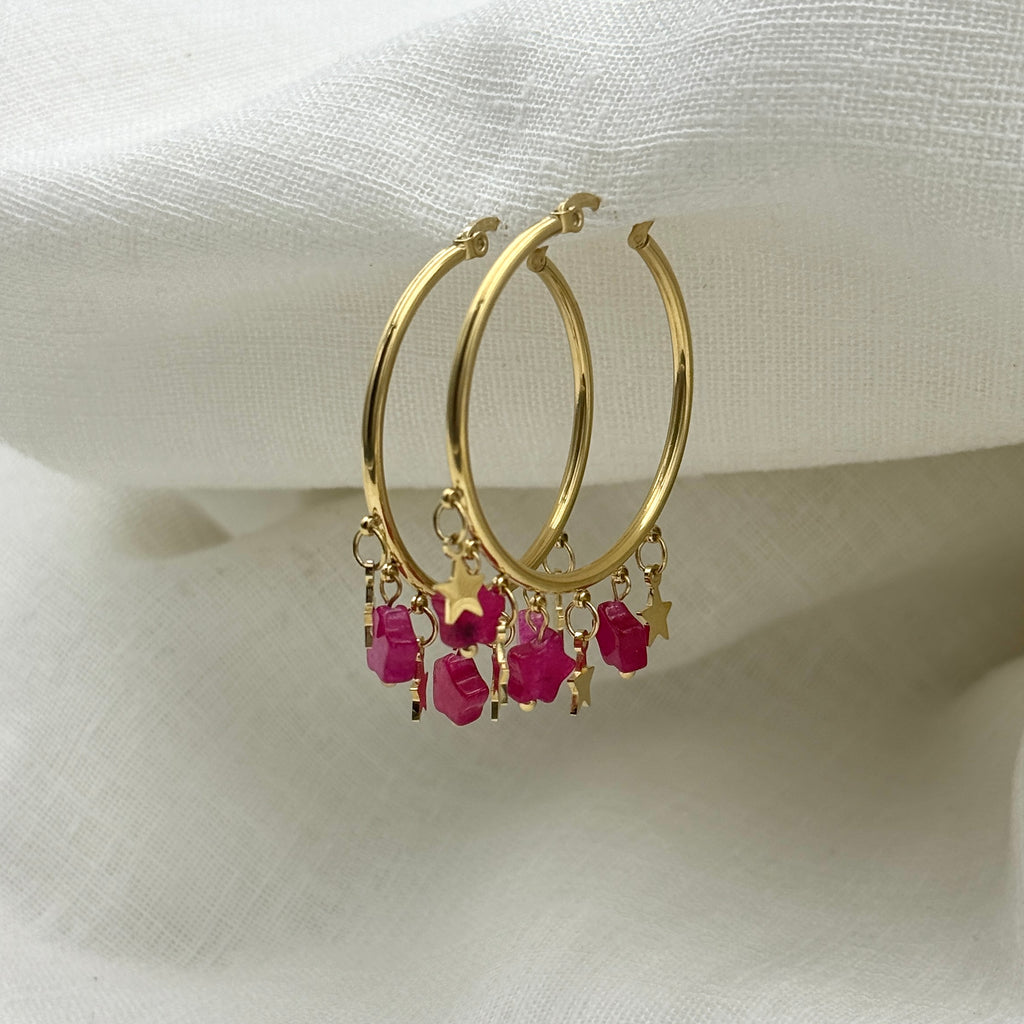 Oorbellen floating pink stars