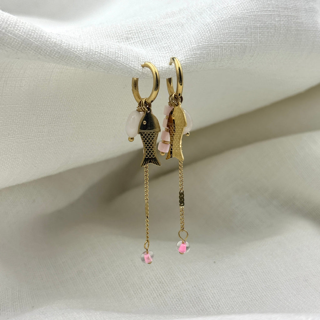 Oorbellen pink fish