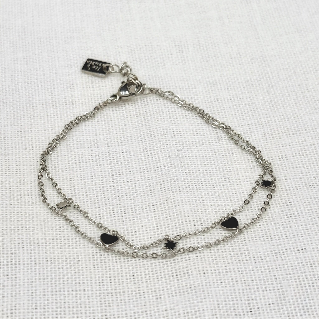 Armband double danty heart zilver