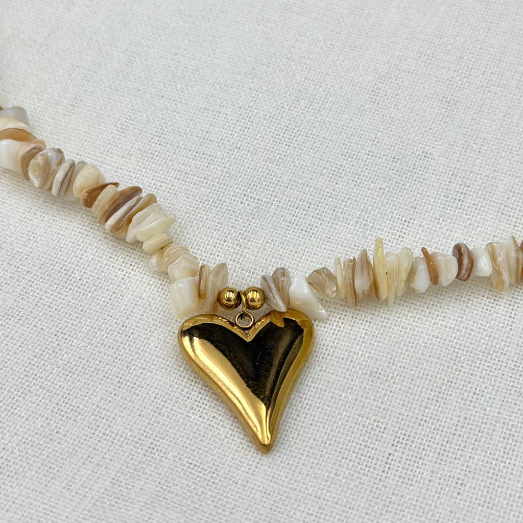 Ketting white chipped heart