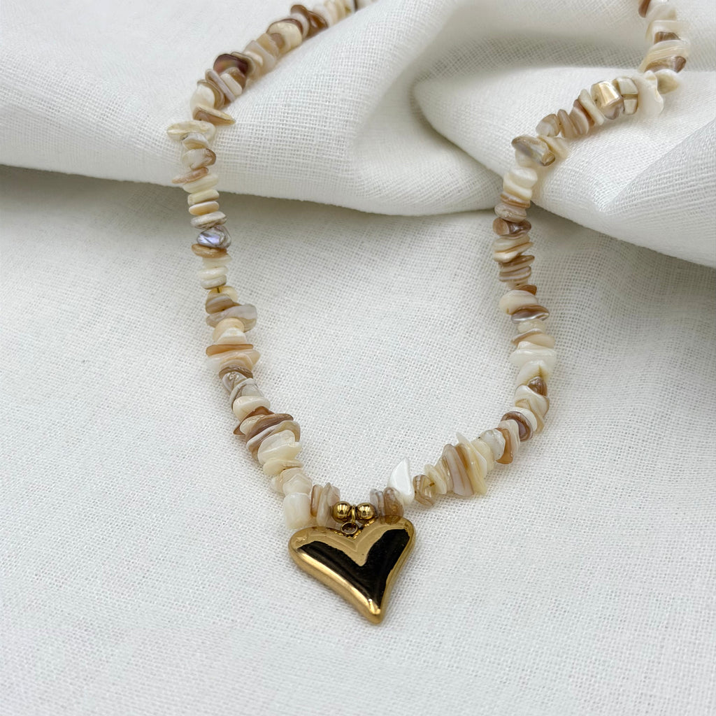 Ketting white chipped heart