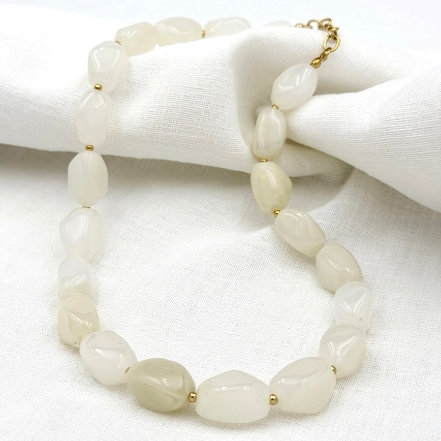 Ketting white pink stones