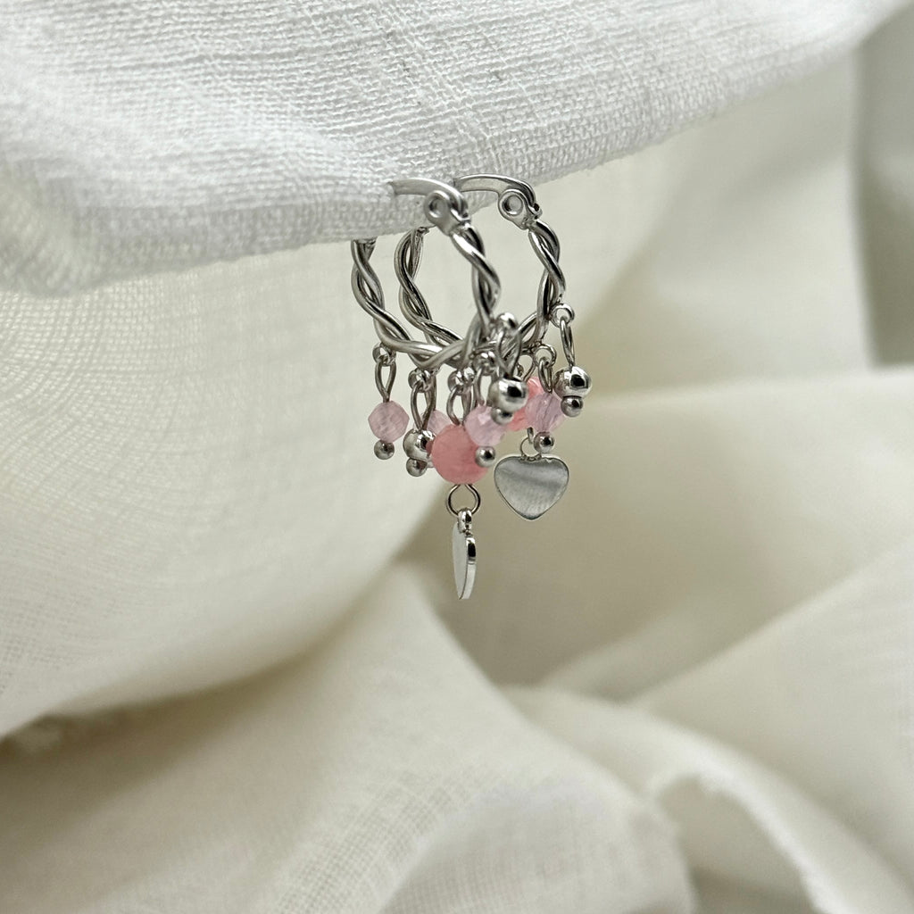 Oorbellen pink hearts zilver