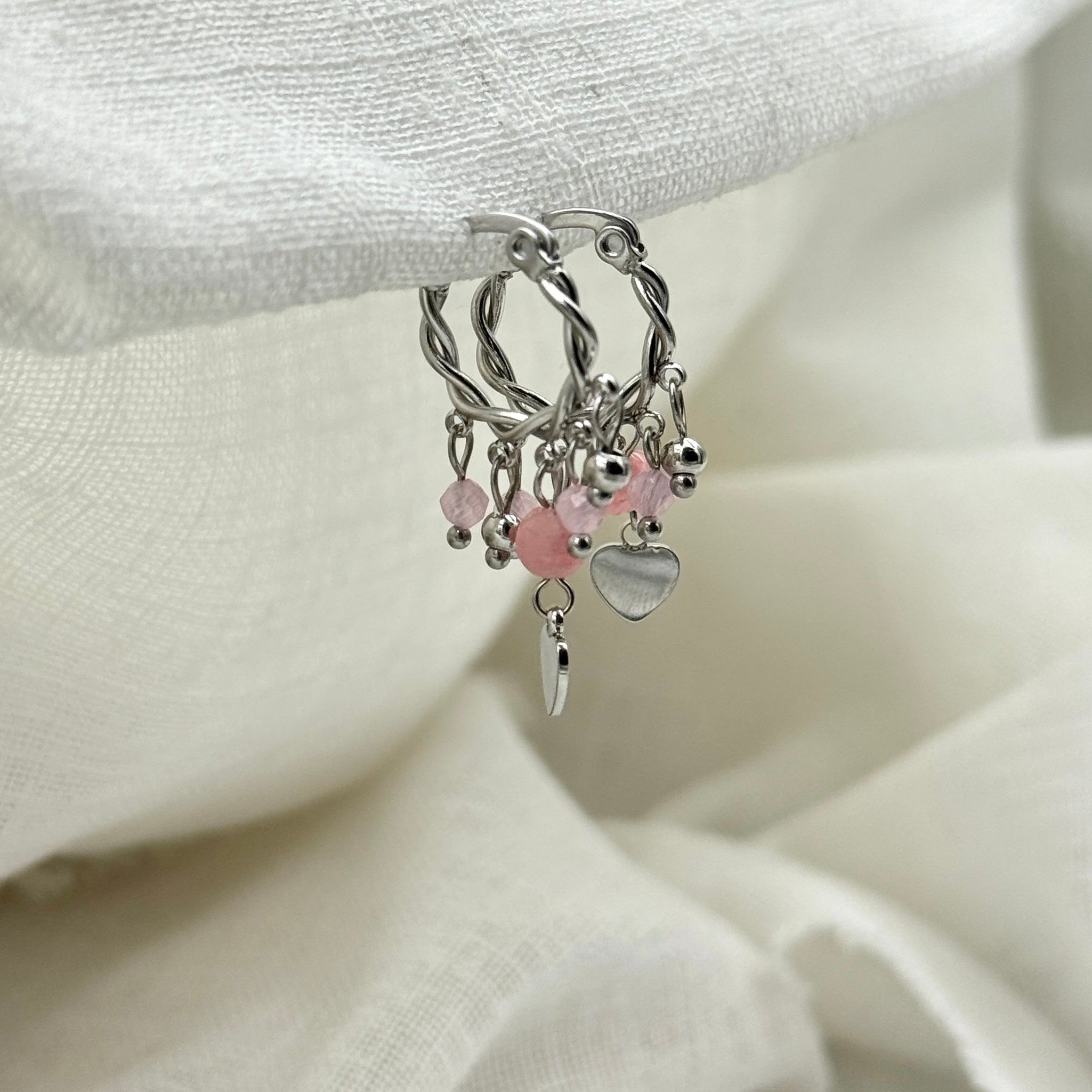 Oorbellen pink hearts zilver