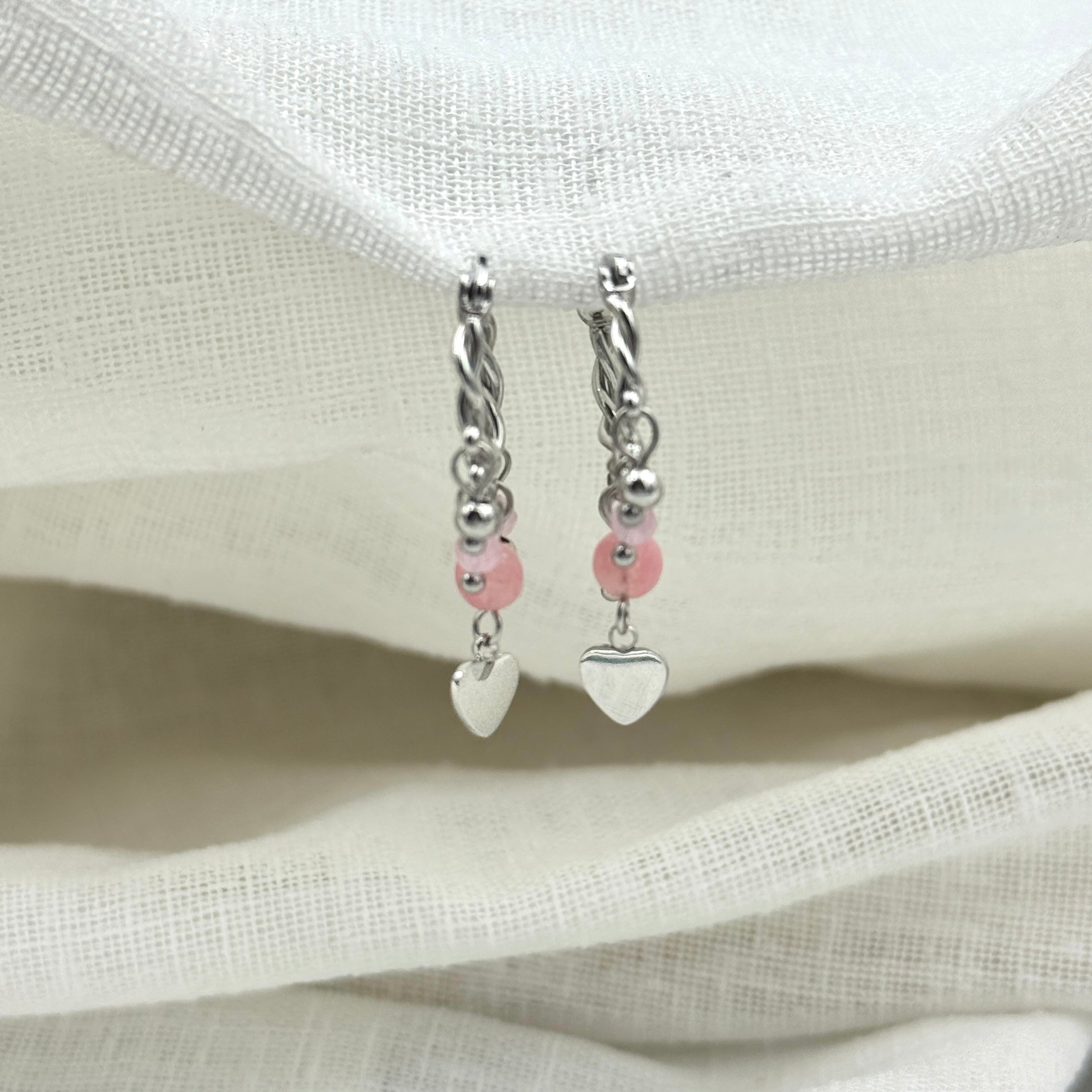 Oorbellen pink hearts zilver