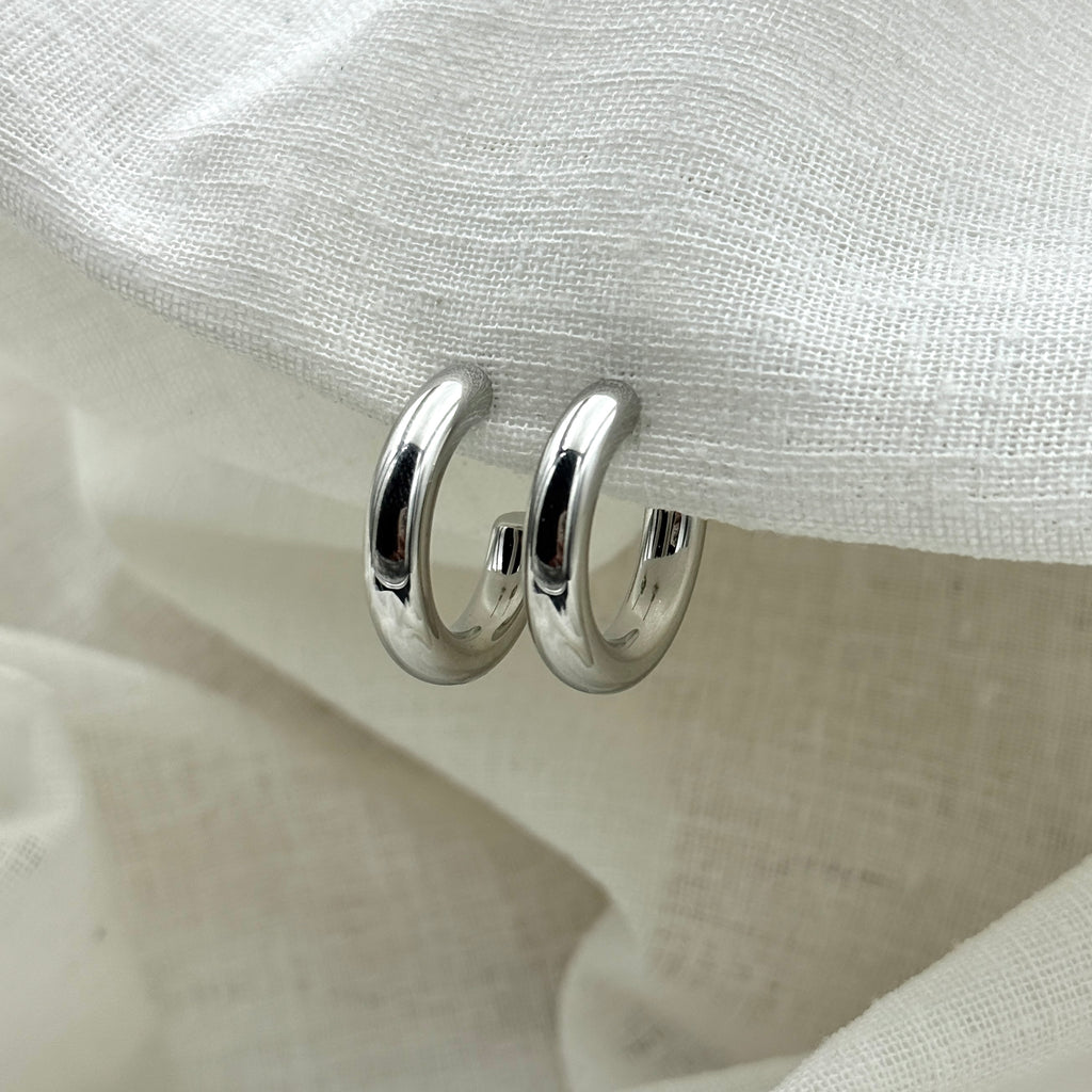 Oorbellen basic zilverkleurige halve hoops 2.5 cm