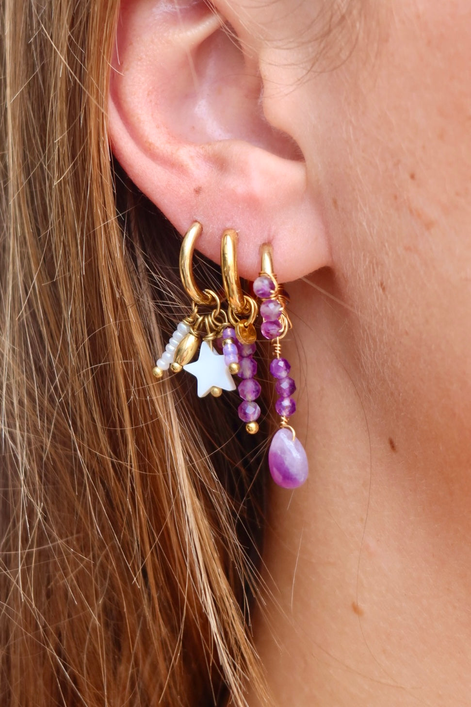 Oorbellen happy purple stars